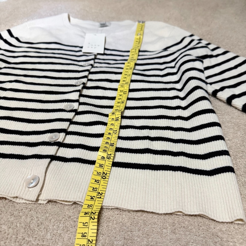 A New Day Cardigan Women XL Cream Black Striped Ribbed Knit Button Front Sweater - Picture 8 of 12